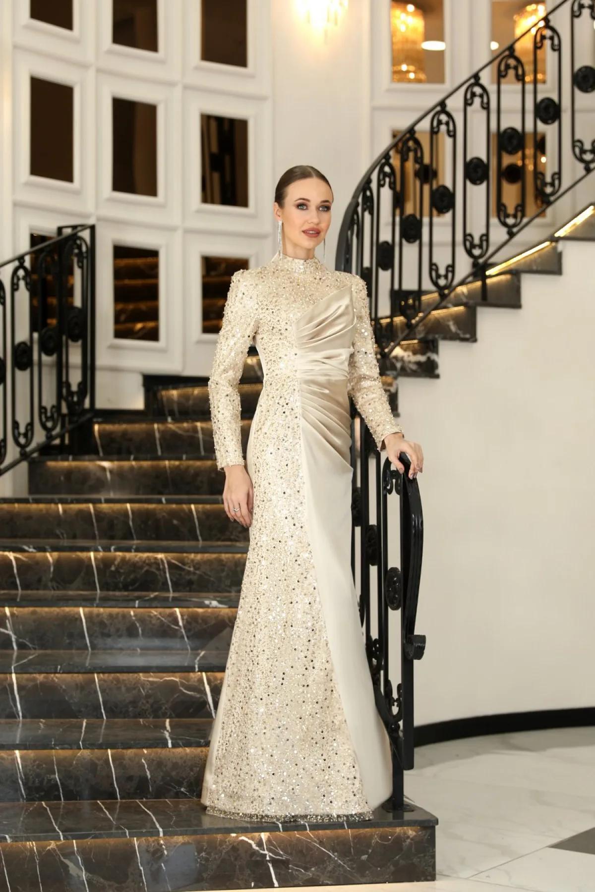 Tesettür Abiye - Mevra Abiye - Gold